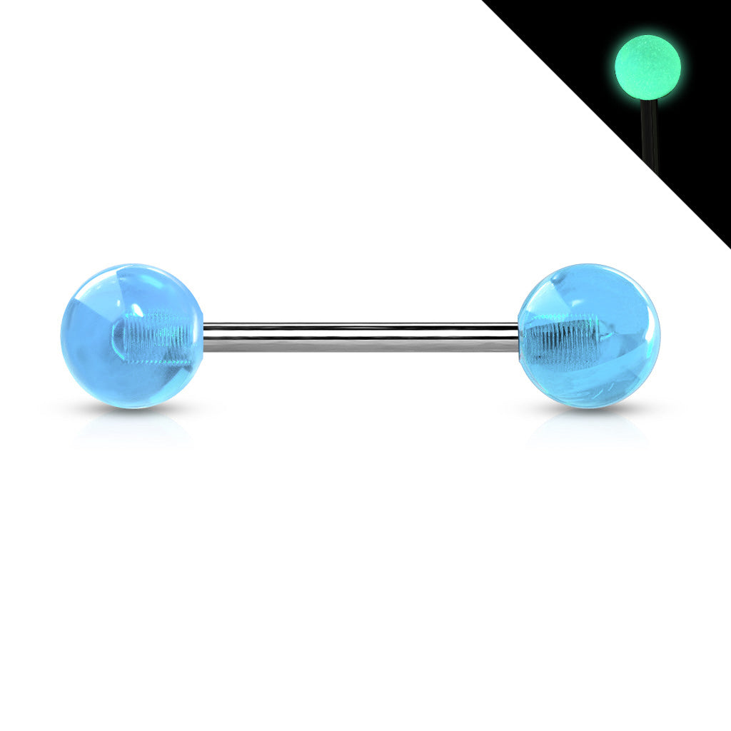 Implant Grade Titanium Externally Threaded Barbell With Glow In The Dark Acrylic Balls - Blue