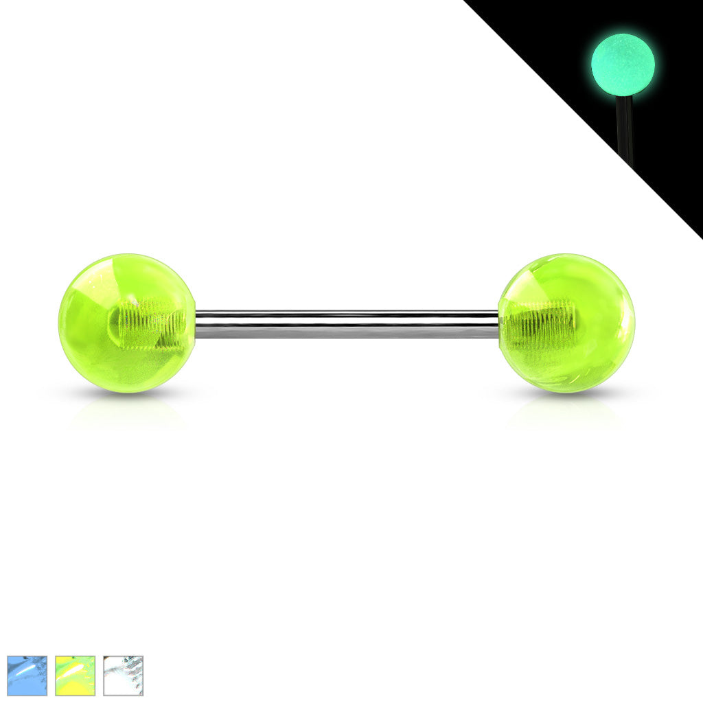 Implant Grade Titanium Externally Threaded Barbell With Glow In The Dark Acrylic Balls - all colors