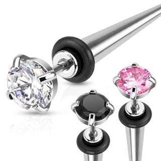 Large Prong Set CZ 316L Surgical Steel Fake Taper With O-Ring
