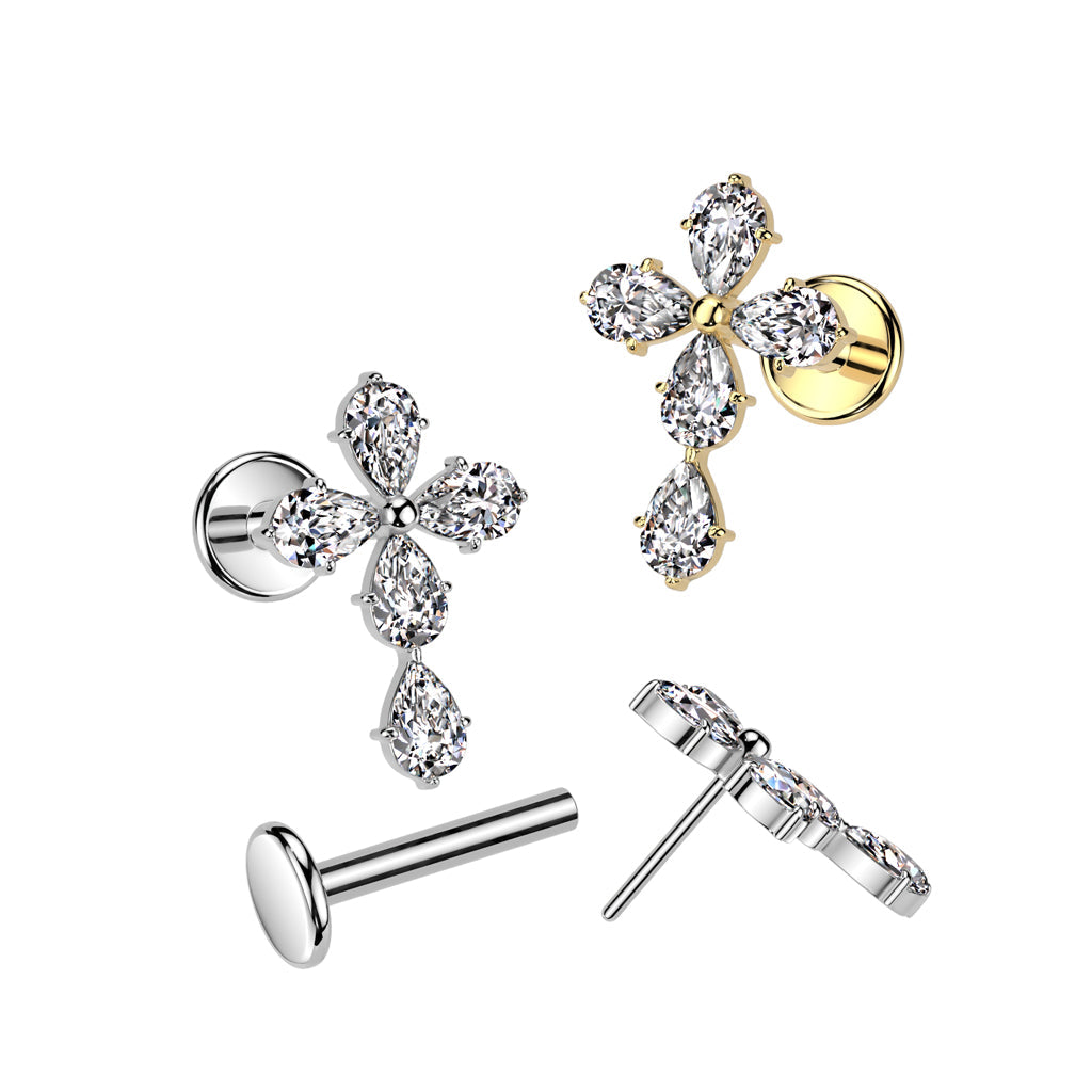 316L Surgical Steel Threadless Push In Flat Back Stud With CZ Celtic Cross Top product photograph