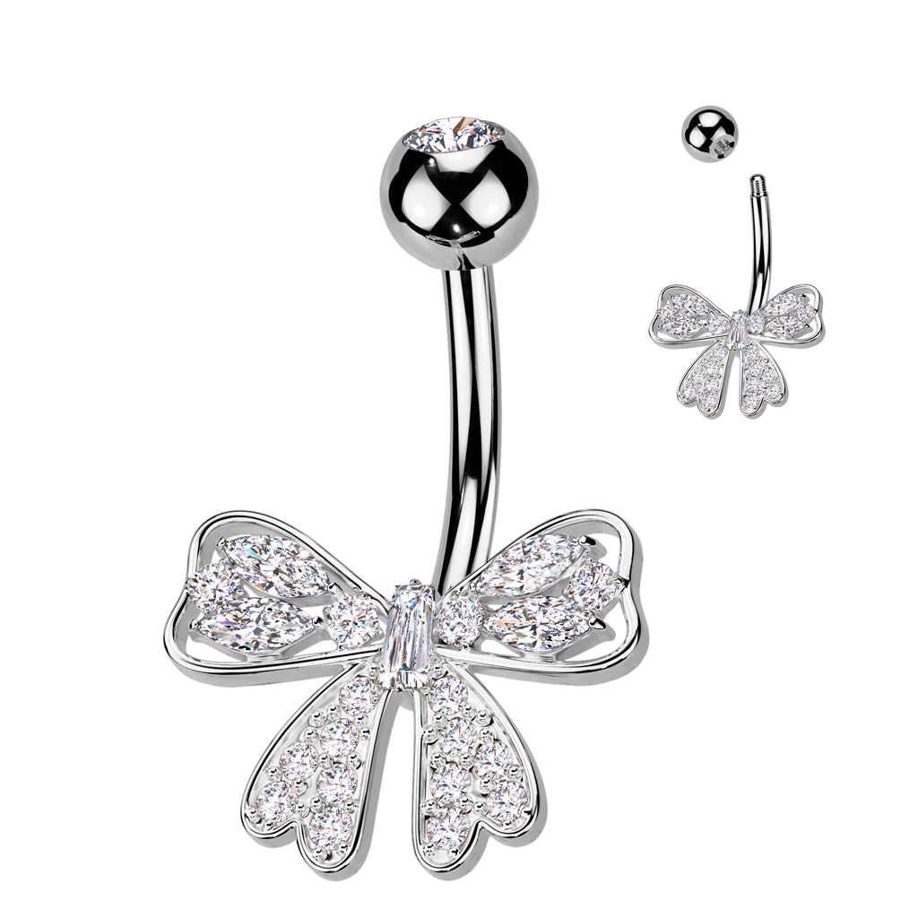 316L Surgical Steel Pave CZ Ribbon Belly Button Navel Ring