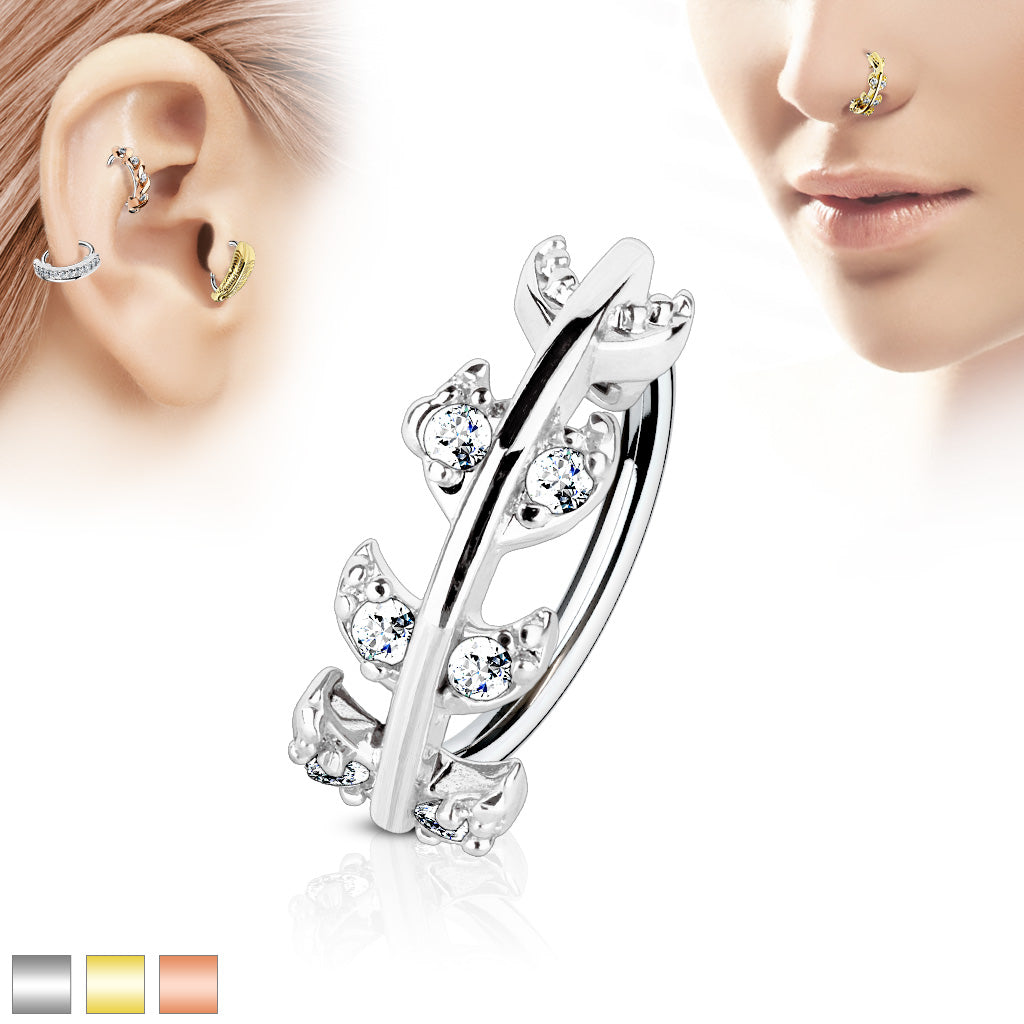 CZ Paved Vine Top 316L Surgical Steel Nose Cartilage Hoop Rings