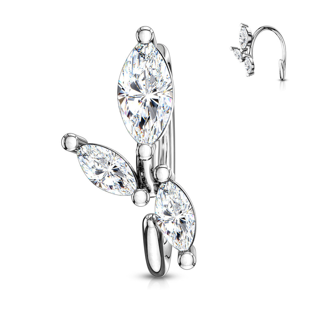 3 Marquise CZ Vine Bendable Nose Hoop Rings