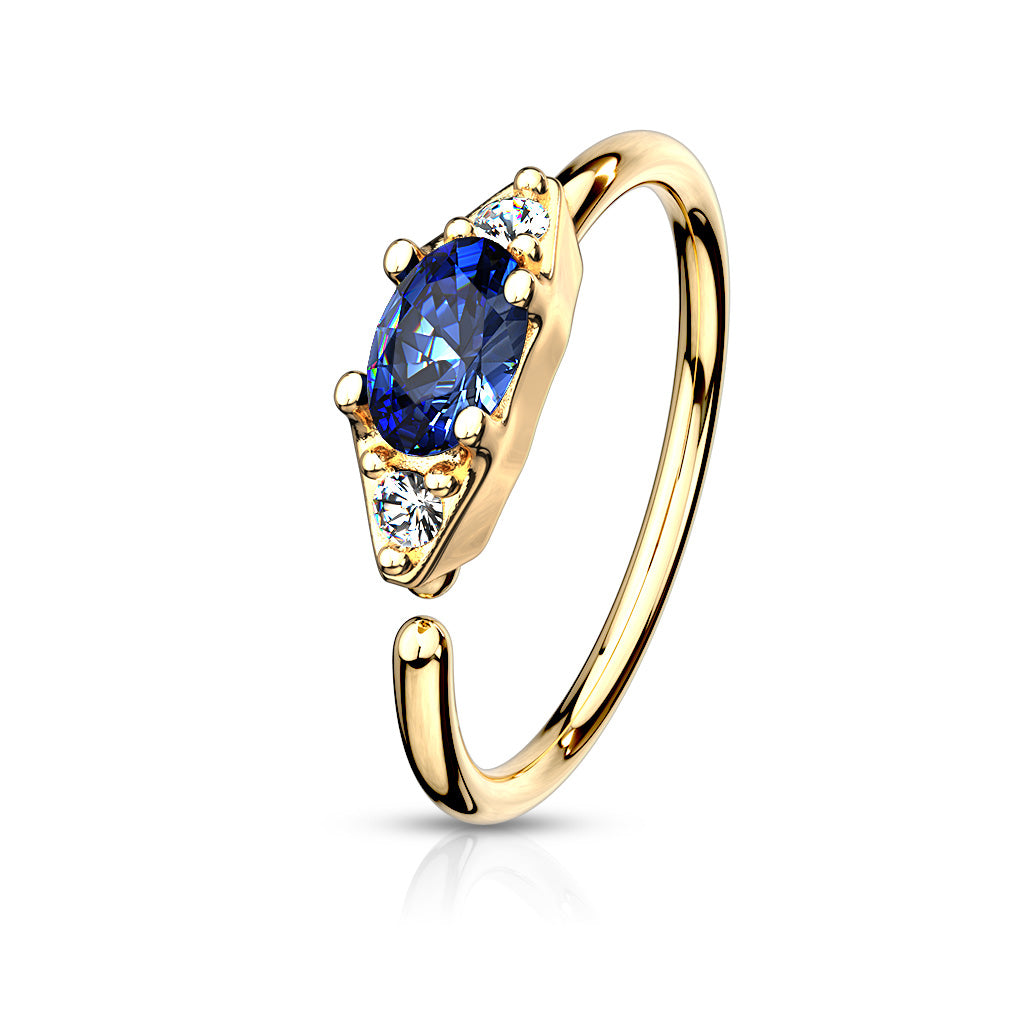 Double CZ With Prong Set Oval CZ Center Bendable Nose Cartilage Hoop Rings