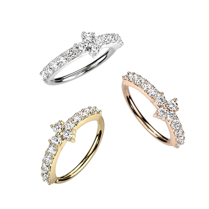 Triple CZ Triangle Center With CZ Paved Sides Bendable Hoop