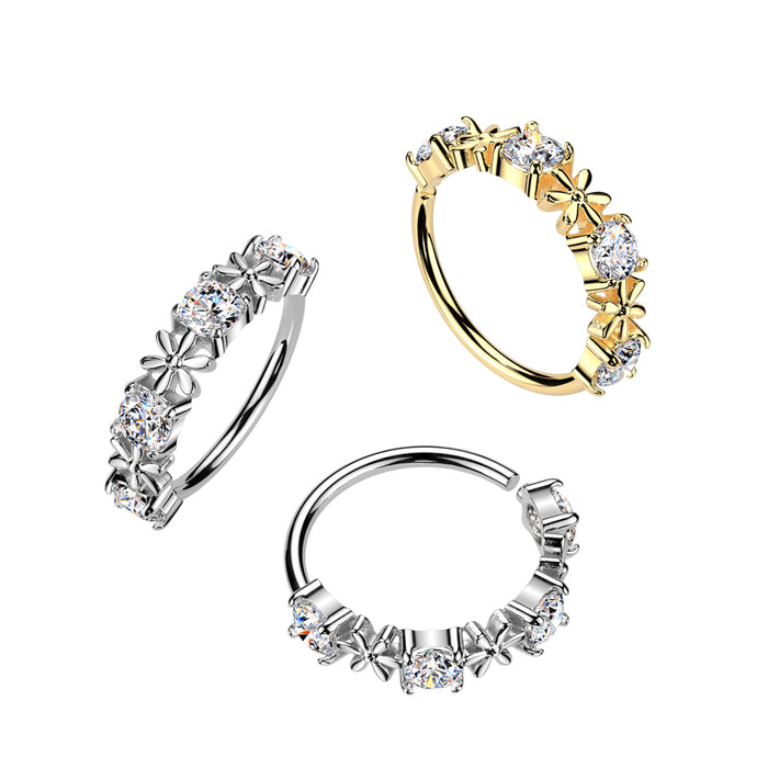 Flower In Between Prong Set CZ Bendable Nose Hoop