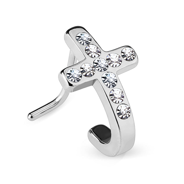 Pave Crystals Cross 316L Surgical Steel L Bend Nose Stud Rings