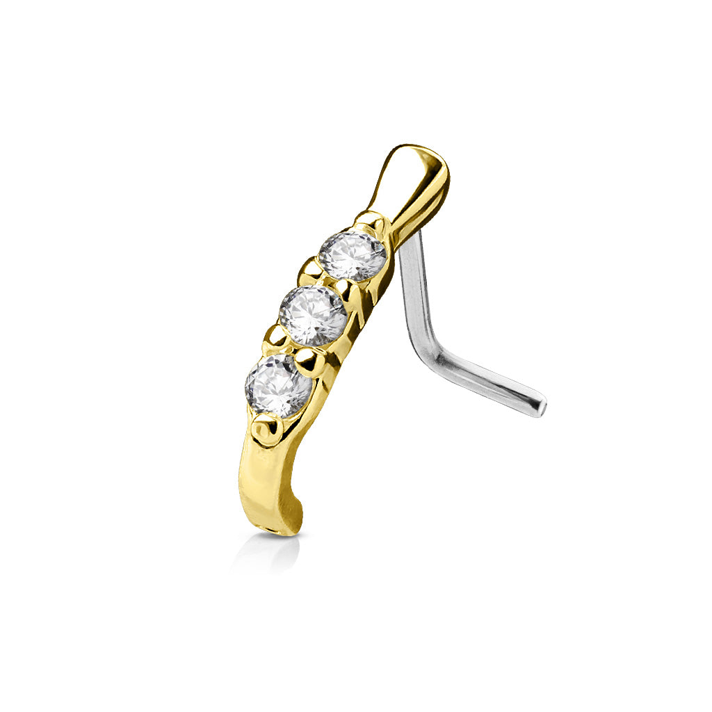 3 CZ Lined L Bend 316L Surgical Steel Nose Crawler Studs