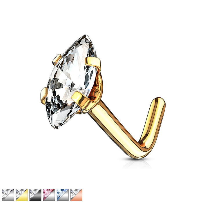 Marquise CZ Top 316L Surgical Steel L Bend Nose Stud Rings