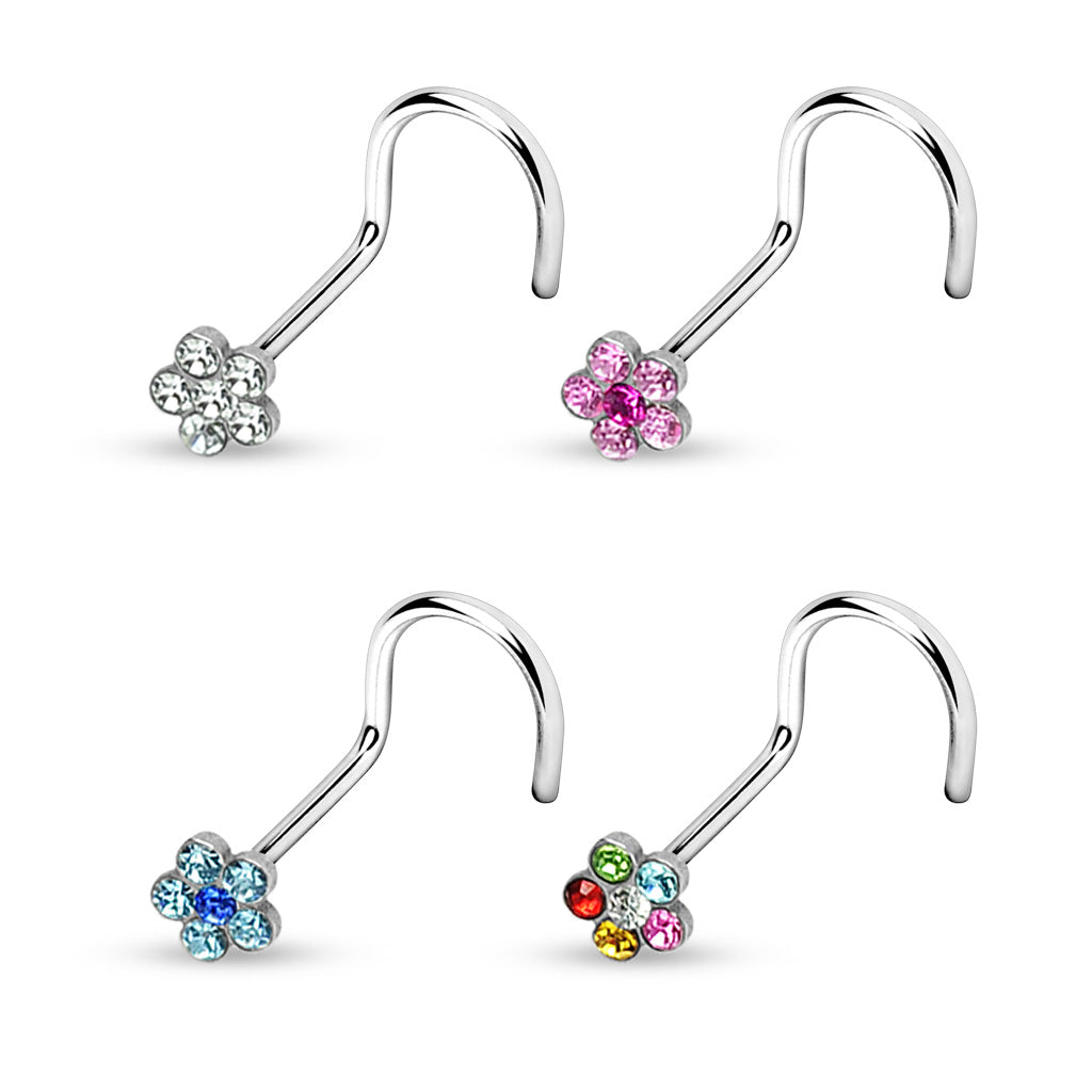 6-Gem Flower Nose Screw 316L Surgical Steel