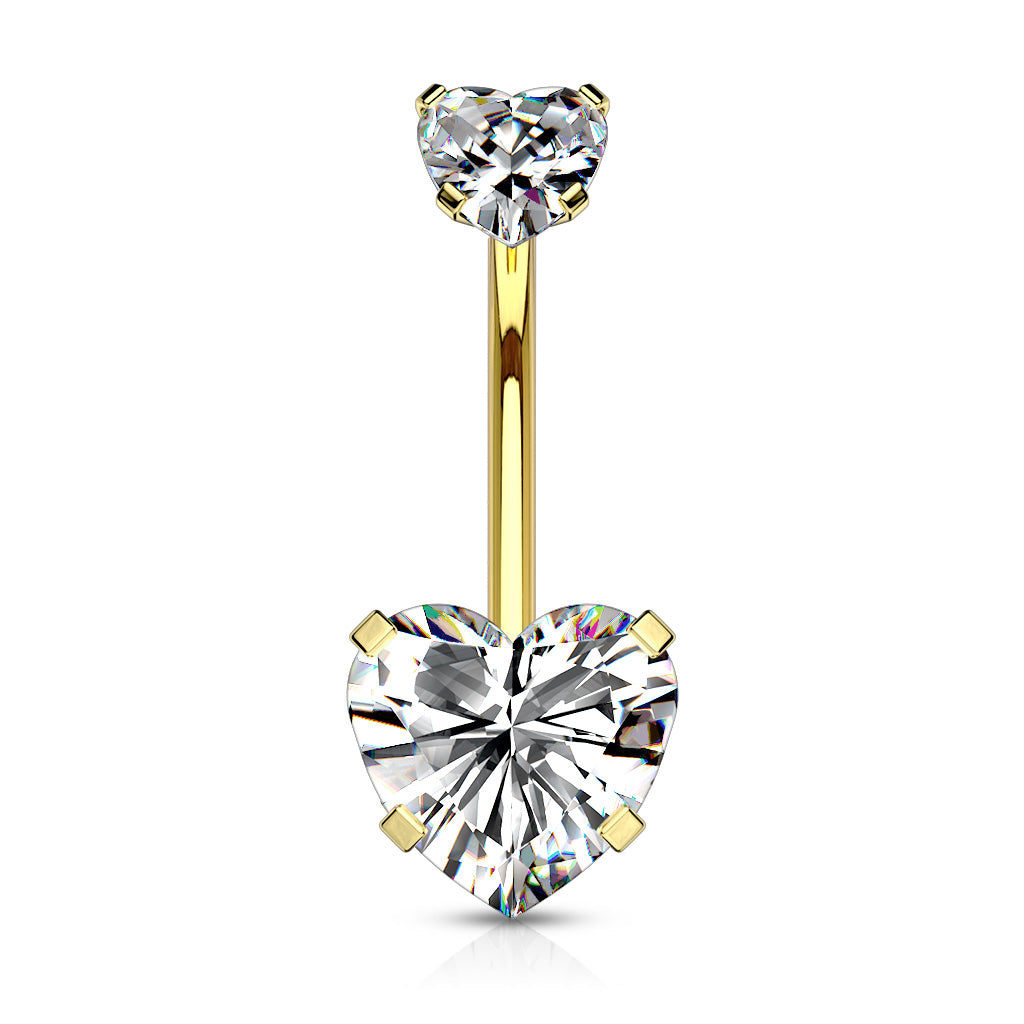 All 316L Surgical Steel Prong Set CZ Internal Thread Top Double Heart Belly Button Navel Rings