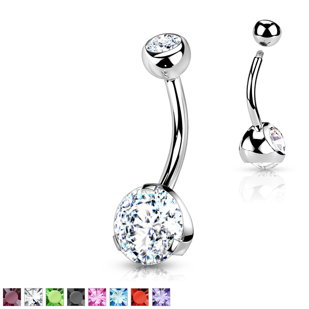 Prong Set CZ 316L Surgical Steel Navel Ring