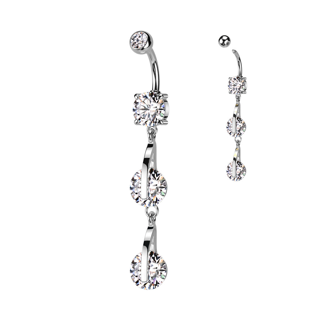 316L Surgical Steel Double CZ Dangle Belly Button Ring