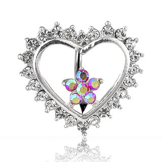 316L Surgical Steel CZ Heart Flower Belly Button Ring