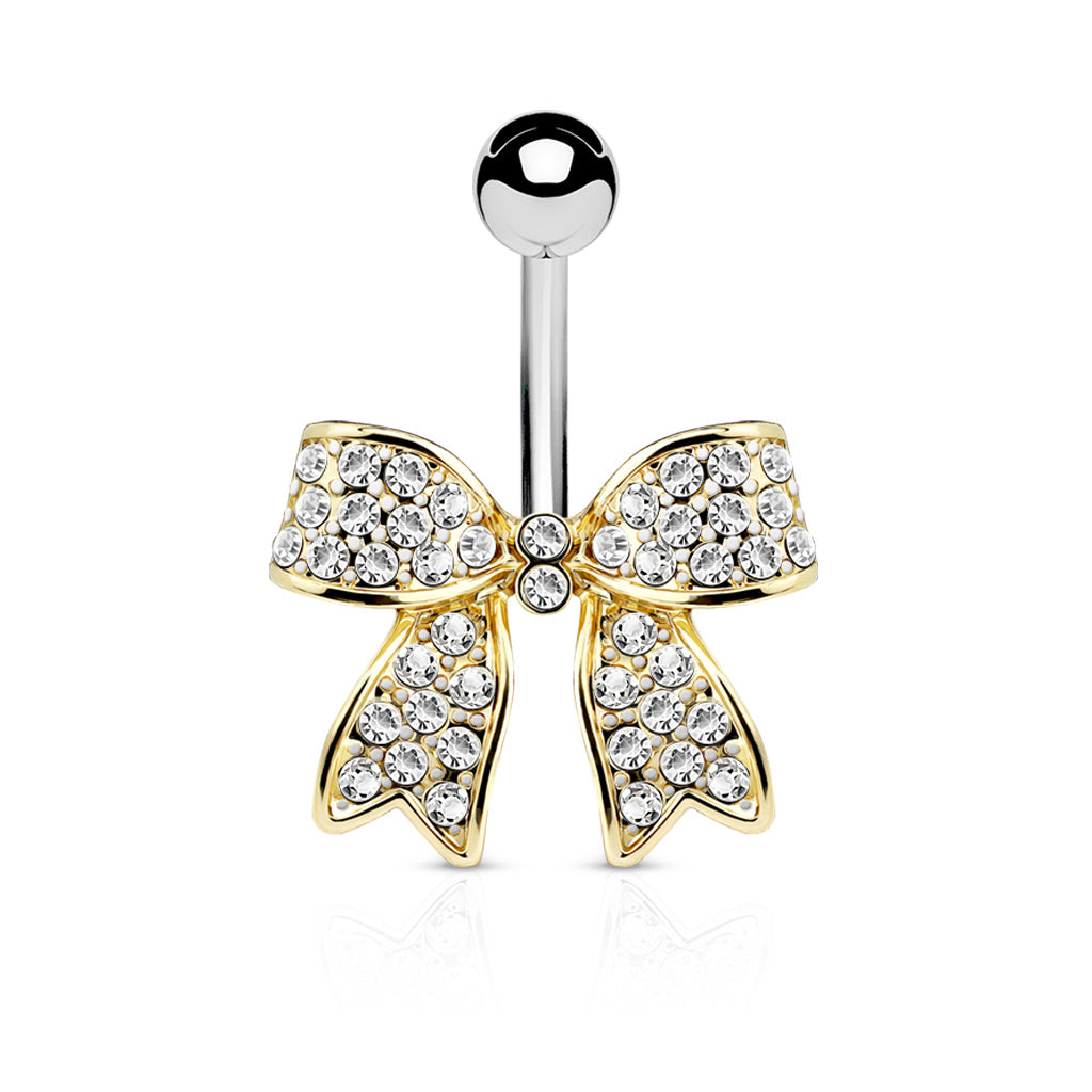 316L Surgical Steel Crystal Paved Ribbon Belly Button Ring