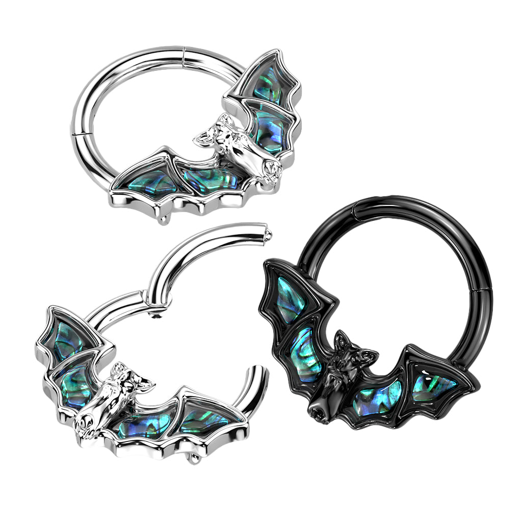 High Quality Precision 316L Surgical Steel Hinged Segment Ring With Bat And Abalone Shell Wings