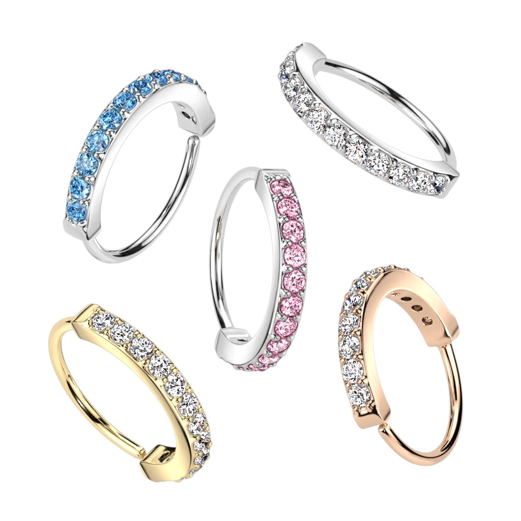 Single Lined Half Circle With Embedded CZ Bendable Hoop