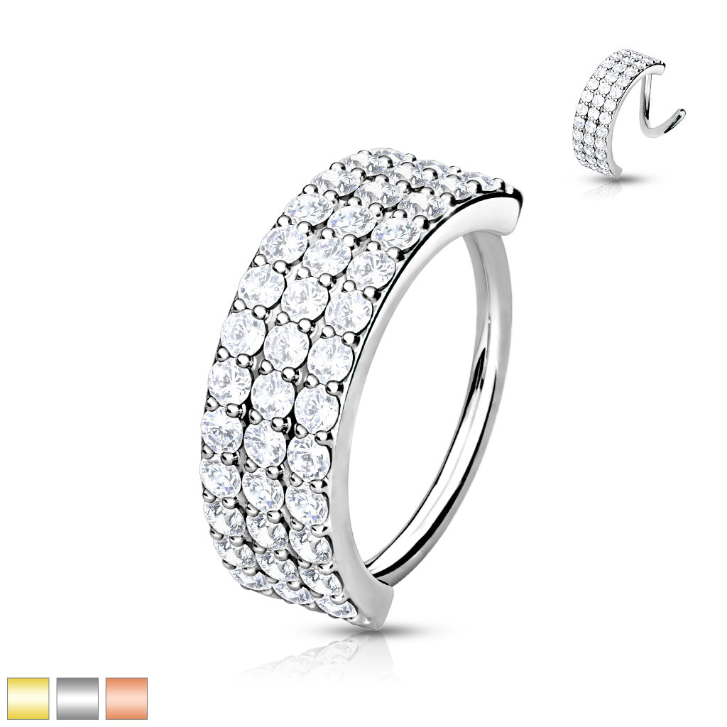 Triple Lined Half Circle With Embedded CZ Bendable Hoop