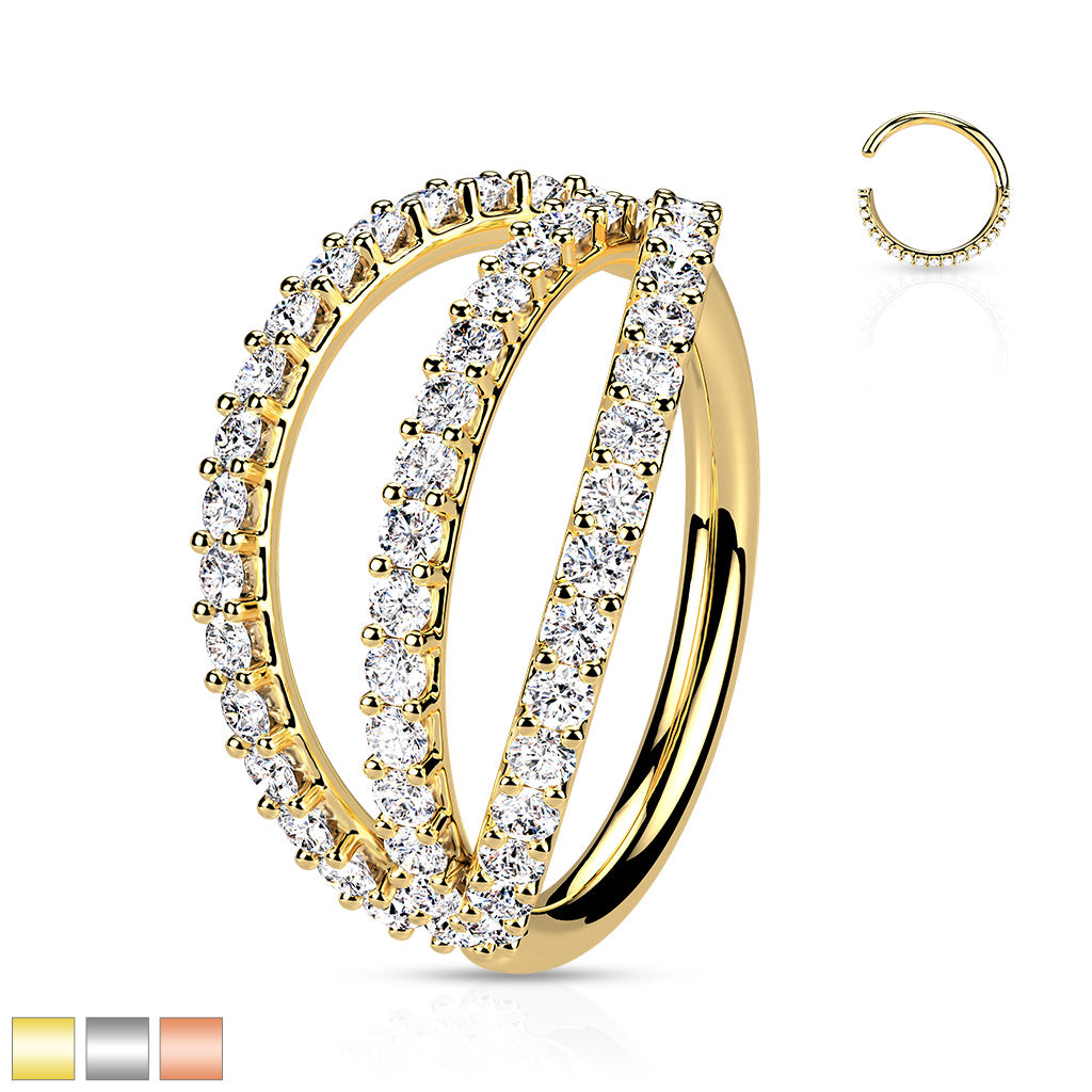 Triple Lined Micro Set CZ Bendable Hoops