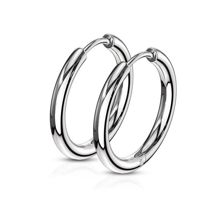 Pair Of 316L Stainless Steel 2.5mm Thick Hinged Hoop Plain Earrings