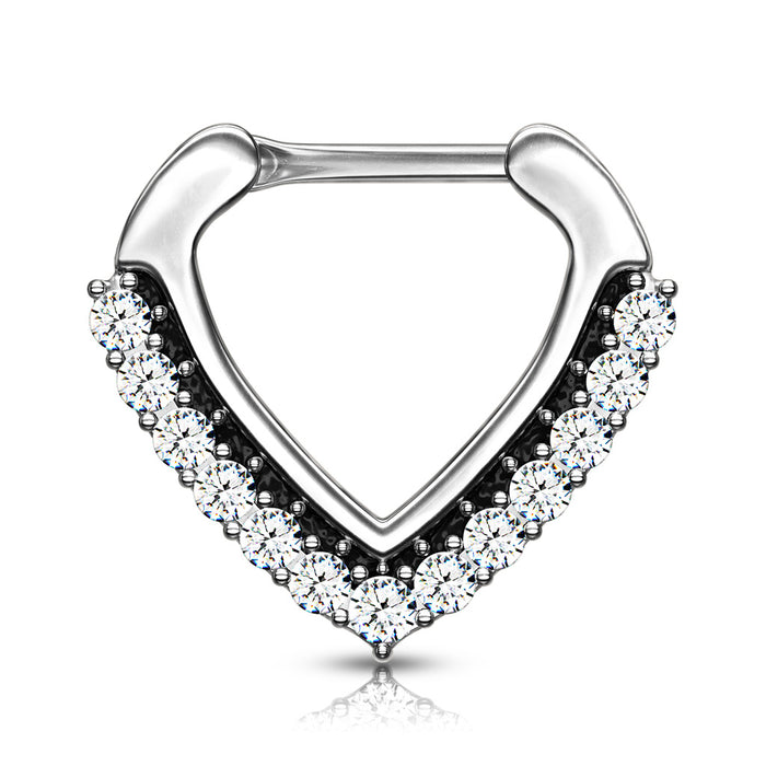 CZ Paved Chevron Shape Clicker For Septum Daith And More