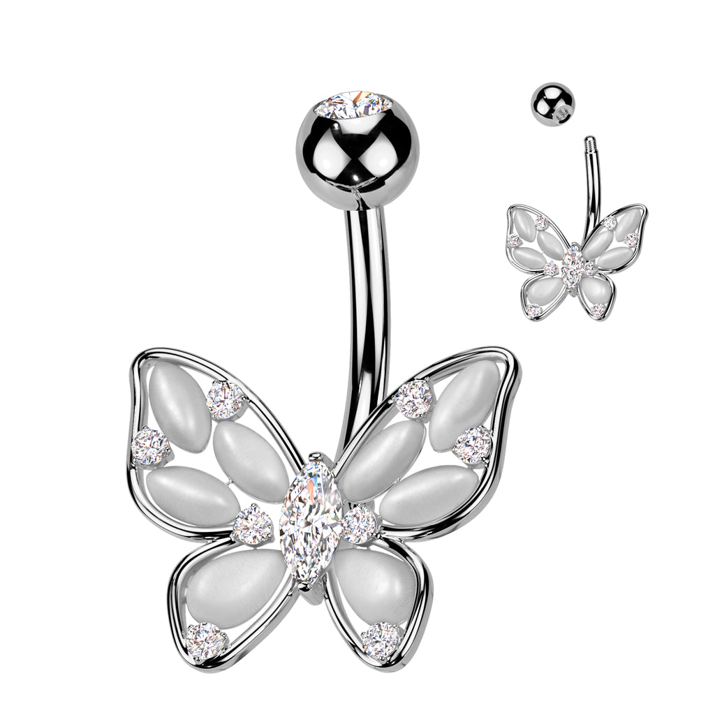 Clear Cat's Eye Butterfly Belly Button Ring