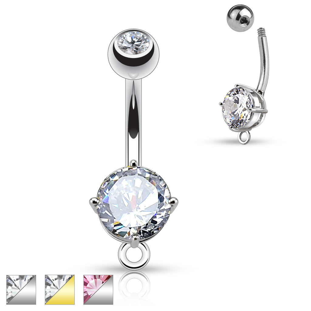 316L Surgical Steel Round CZ Prong Set O-Ring for Add on Dangles Belly Button Ring product photograph