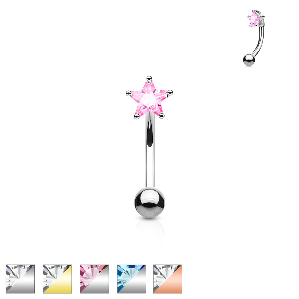 3mm Star CZ Prong Set Top 316L Surgical Steel Eyebrow Ring