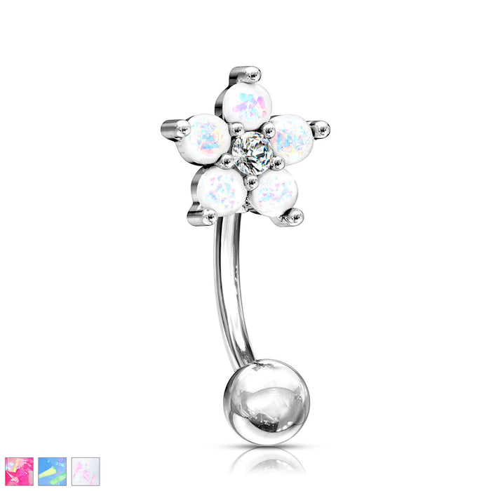 316L Surgical Steel CZ Center Opal Glitter Flower Eyebrow Ring