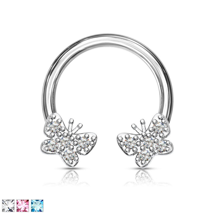 CZ Paved Butterfly Ends 316L Surgical Steel Circular Horseshoe
