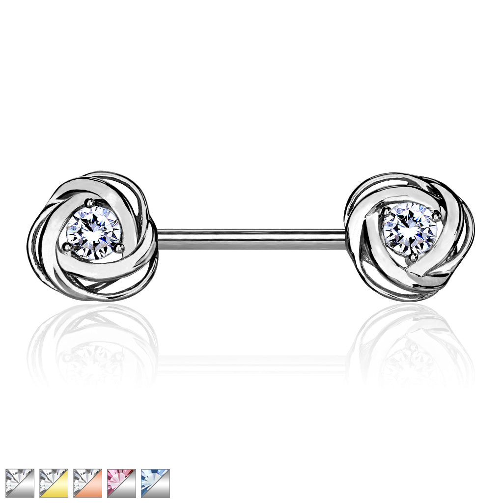 CZ Centered Rose Blossom Ends 316L Surgical Steel Nipple Barbell Rings