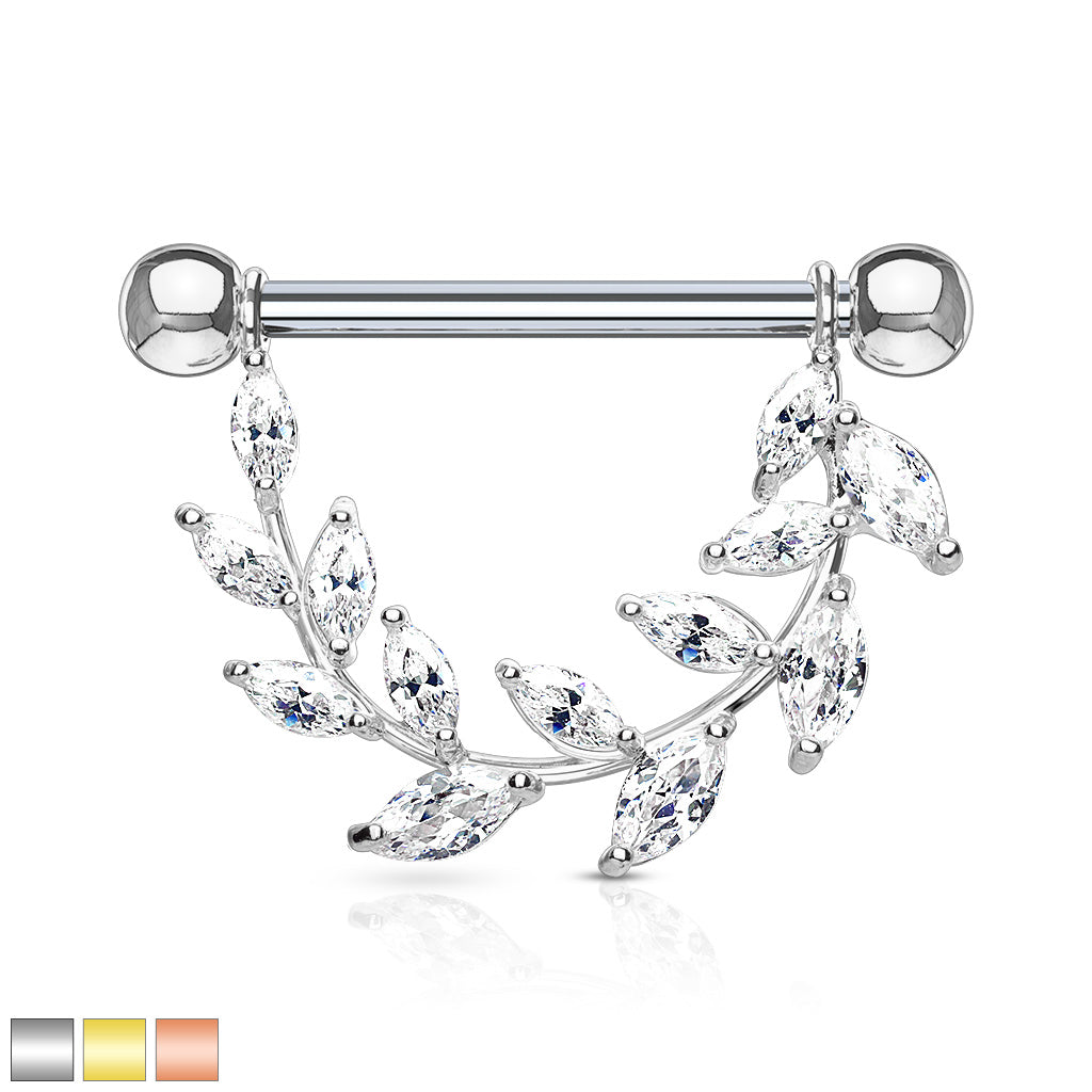 Marquise CZ Vine 316L Surgical Steel Nipple Barbell Rings