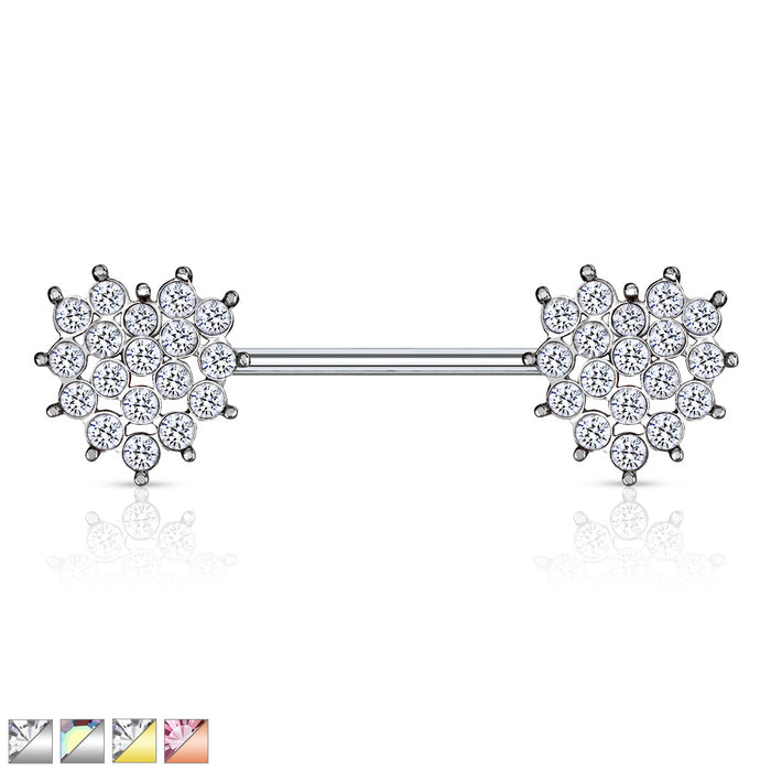 Crystal Paved Heart Ends 316L Surgical Steel Nipple Barbell Rings