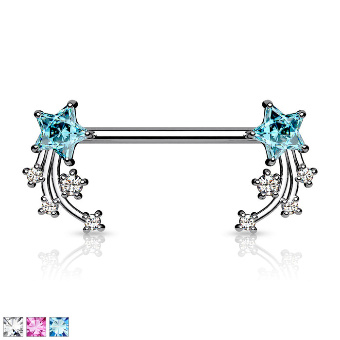 Cz Shooting Star Ends 316L Surgical Steel Nipple Barbell Rings