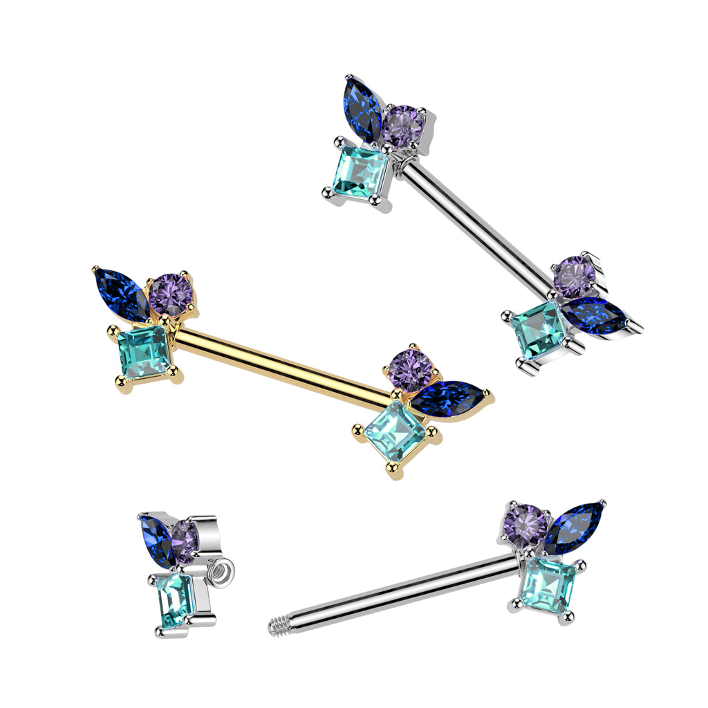316L Surgical Steel Nipple Barbell With Different Shape Multicolored Cz Ends