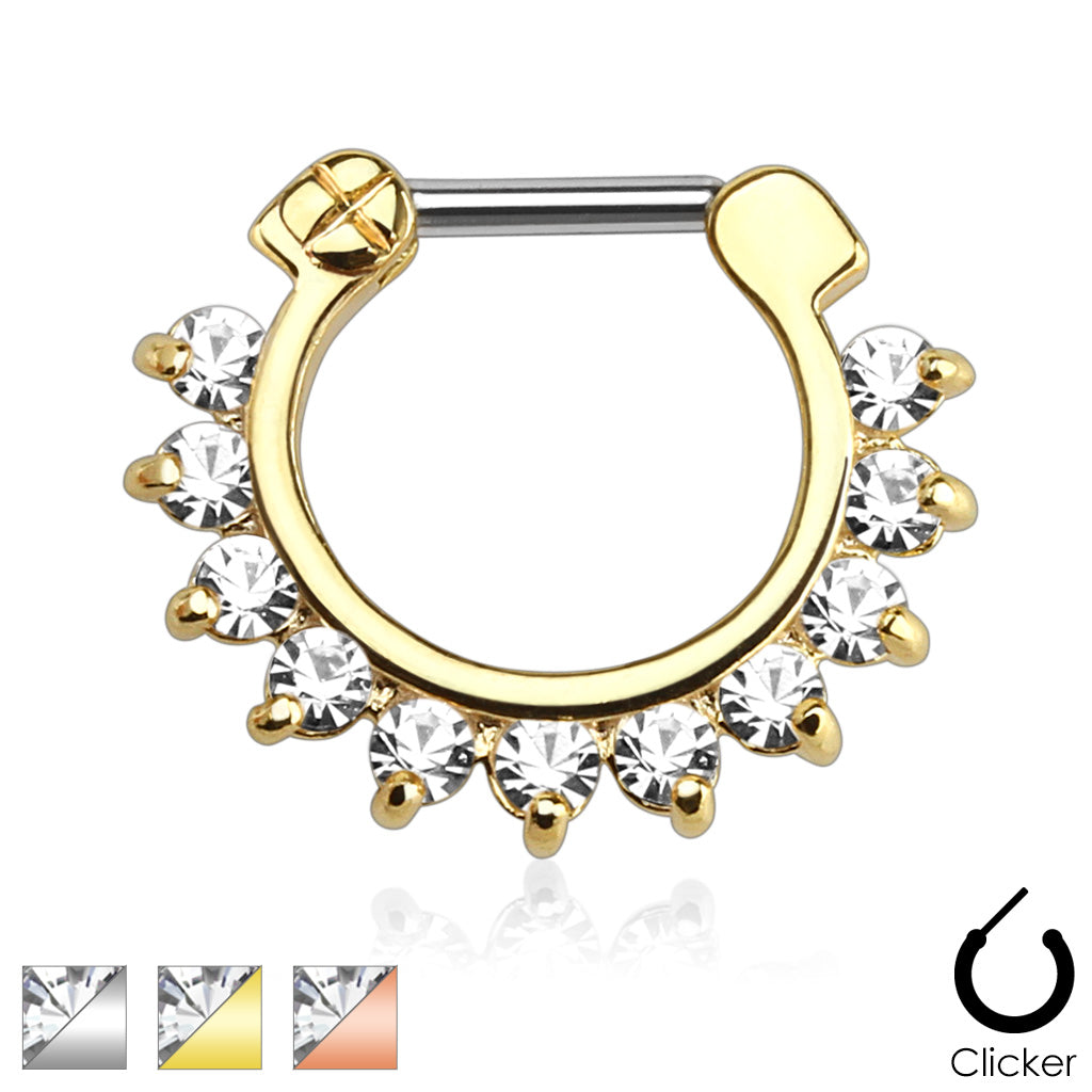 Single Line Pronged Gems 316L Surgical Steel Septum Clicker