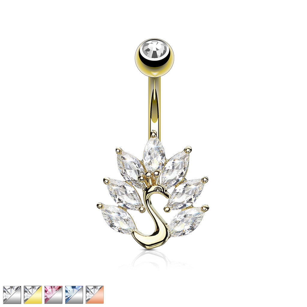 316L Surgical Steel Marquise CZ Peacock Belly Button Ring