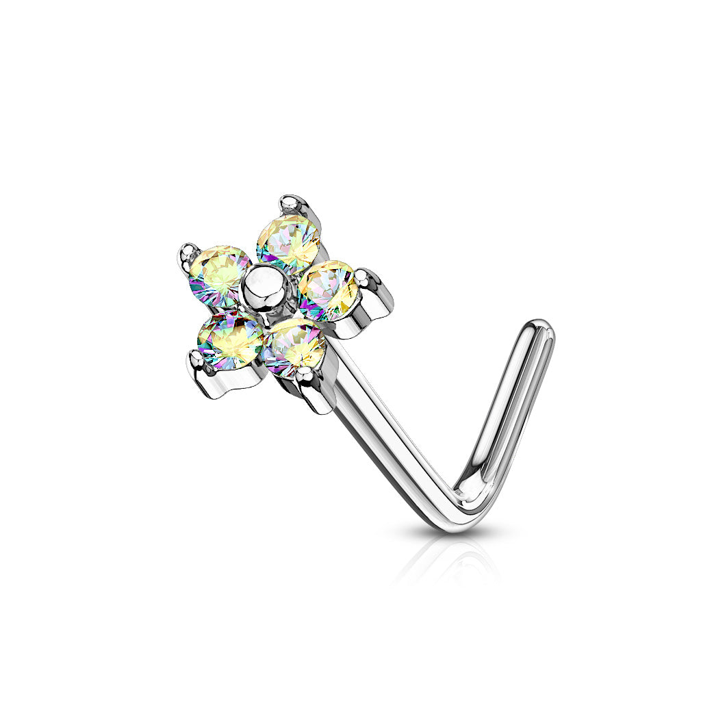Five CZ Flower L-Bend Nose Stud