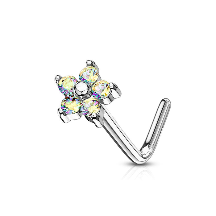 Five CZ Flower L-Bend Nose Stud
