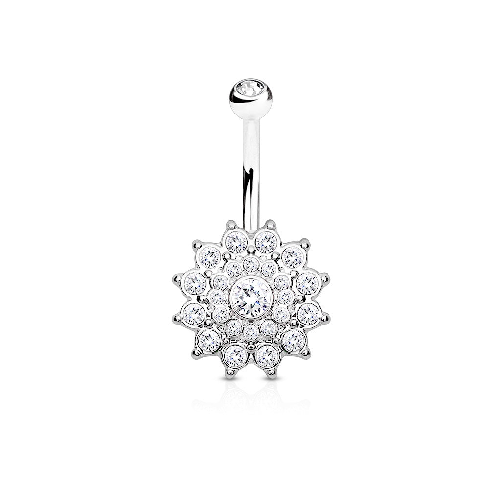 Crystal Paved Dahlia Belly Ring