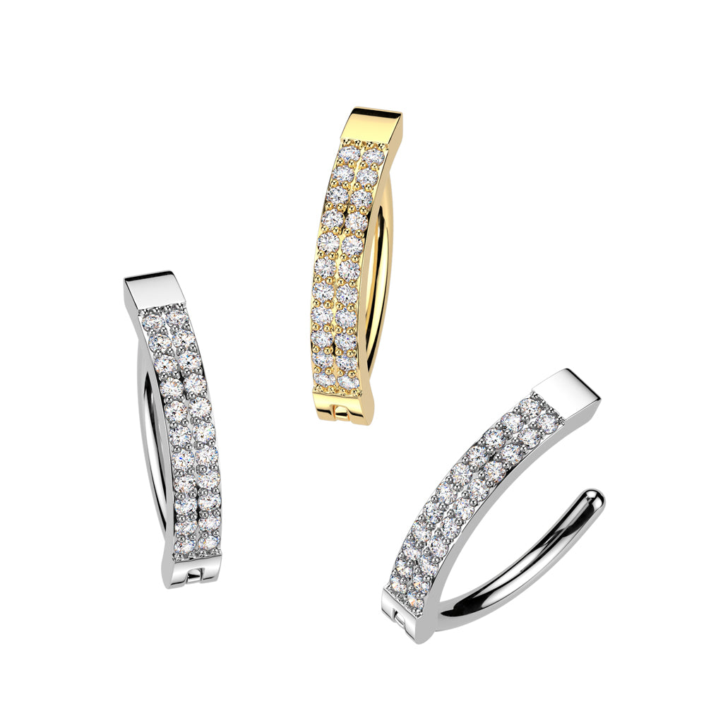 316L Surgical Steel Hinged Belly Button Ring With Double Line Pave CZ product photograph
