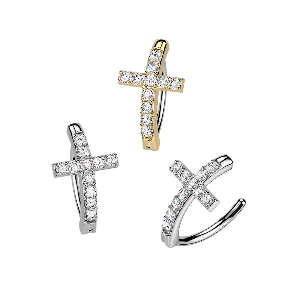 316L Hinged CZ Pave Cross Belly Button Ring product photograph